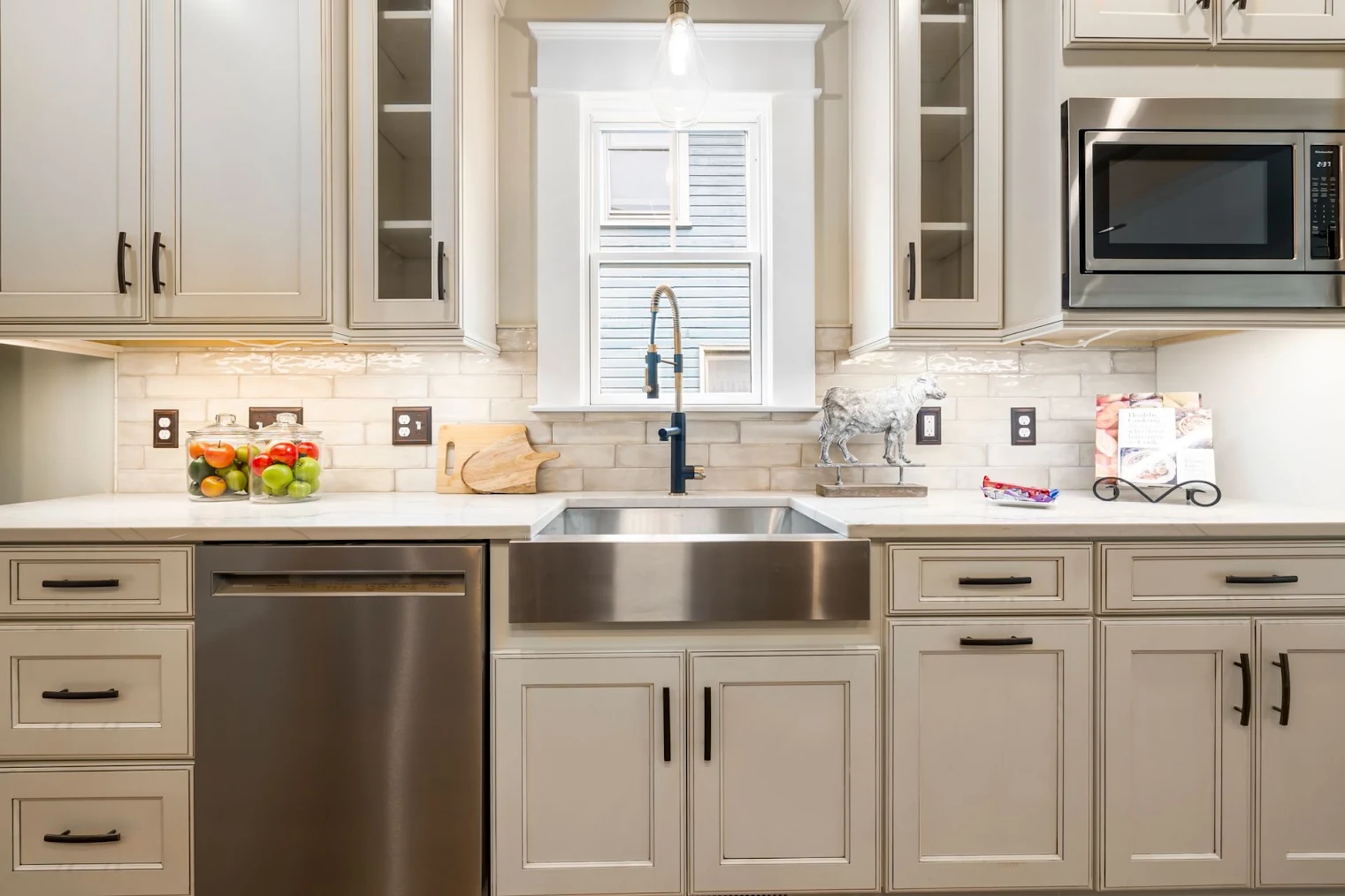 a home kitchen with lots of electrical outlets and appliances